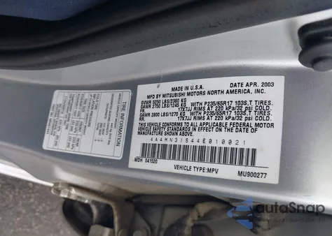 2004 Mitsubishi Endeavor Xls z USA, uszkodzony, nr VIN 4A4MN31S44E010021